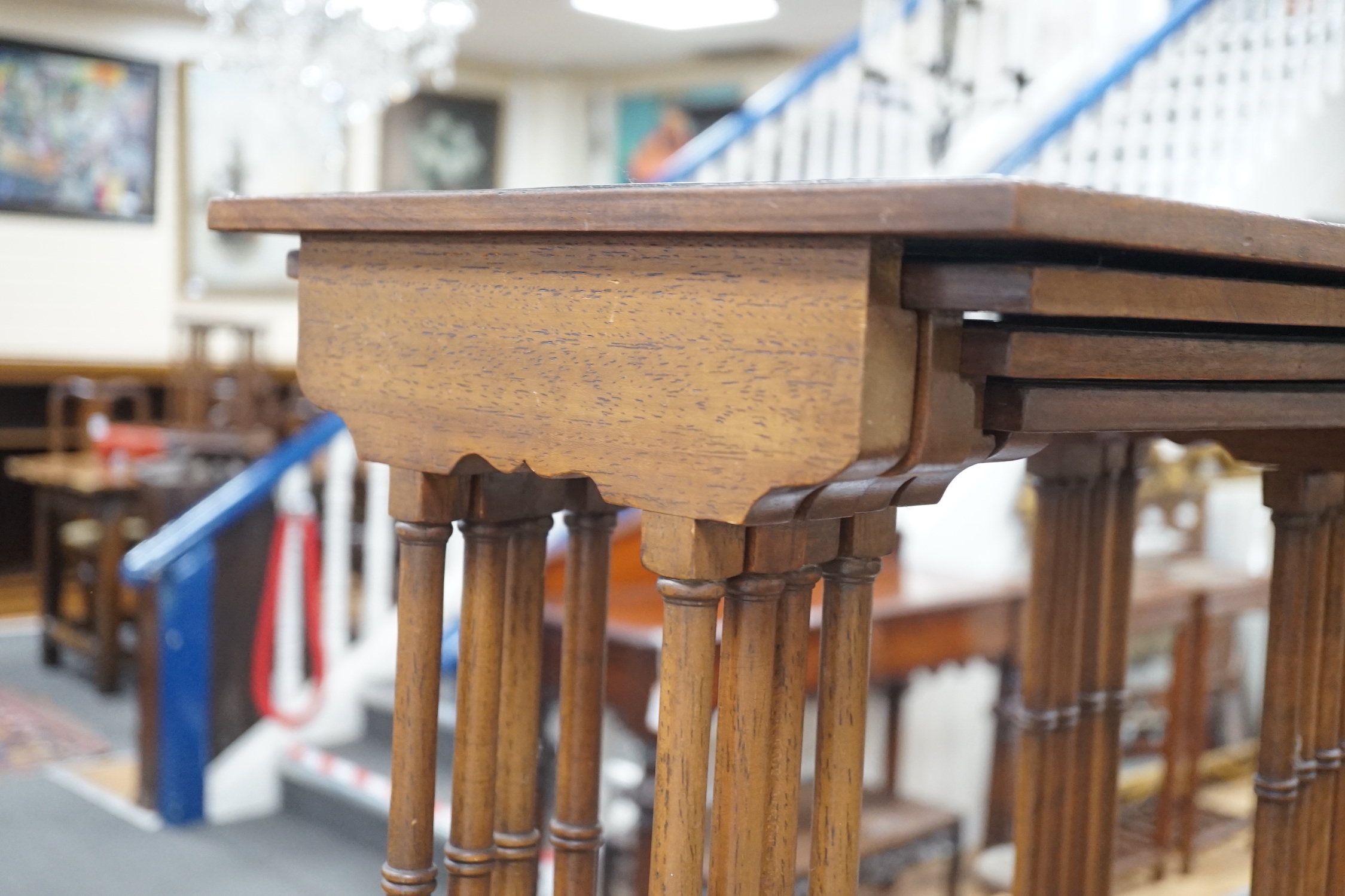 A quartetto of Edwardian rectangular mahogany tea tables, width 49cm, depth 45cm, height 69cm
